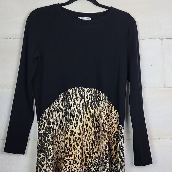 Zara Black and Leopard Print Dress - Picture 1 of 6